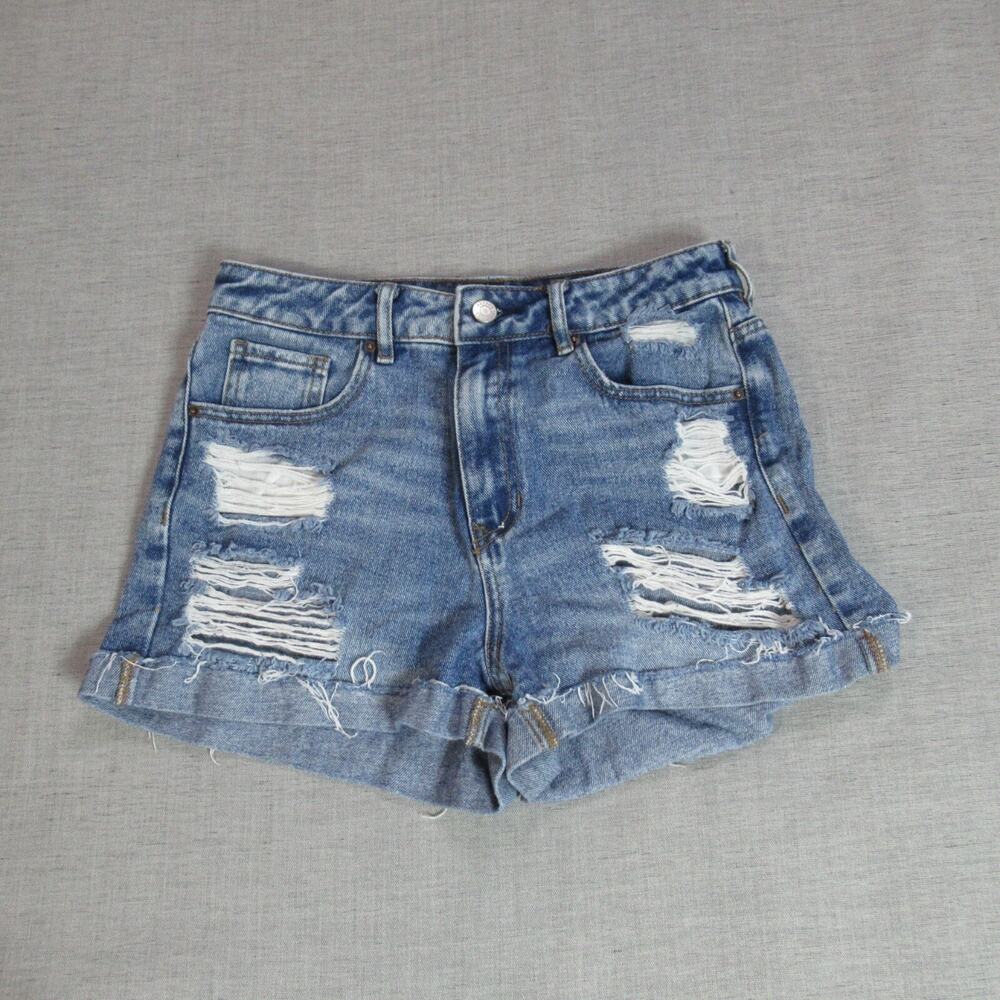 PacSun Shorts Womens 27 Blue Cut Off Mom Short Raw Hem Denim Cuffed High Rise